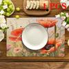 4/6pcs Rectangular Placemats - 12X18 Inch Countryside Poppy Heat-Resistant Placemats with 2D Element Design, Durable And Washable Polyester Tableware