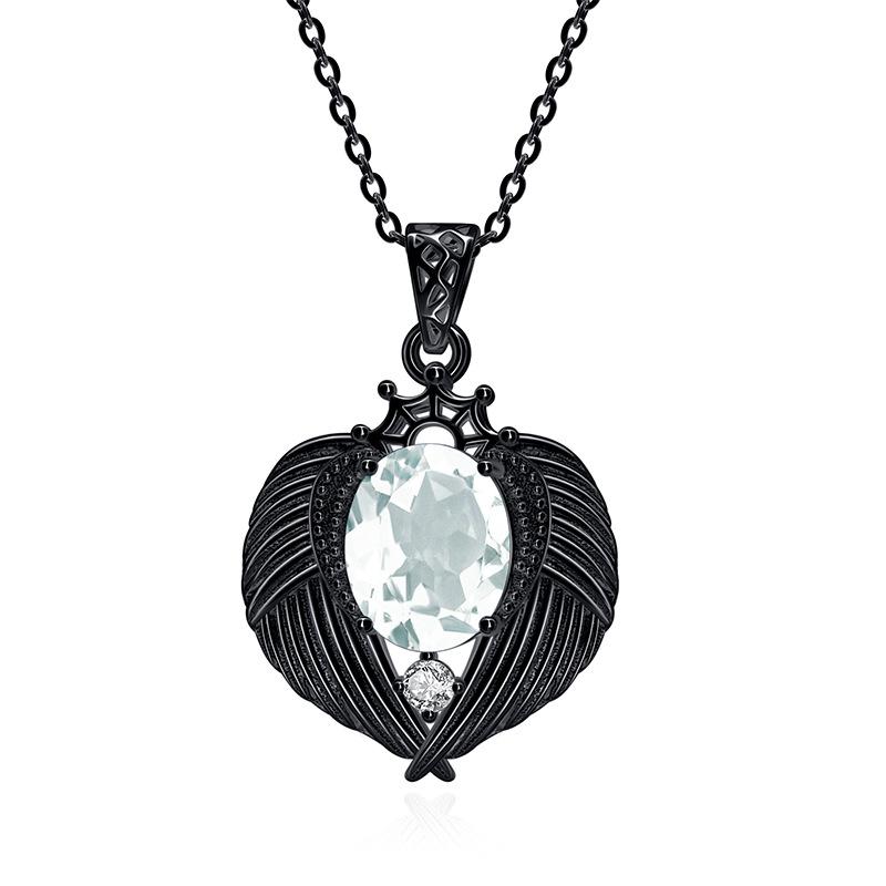 Natural Color Treasure Crystal Stone Angel Wings Pendant S925 Sterling Silver Necklace Women's Premium Clavicle Chain
