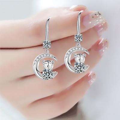 Zodiac Tiger Earrings with Moon Pendants and Ear Hooks with Superior Temperament