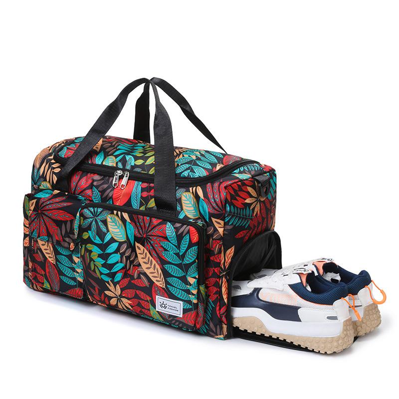 Summer new dry and wet separation printed fitness bag independent shoe compartment storage yoga bag short trip sports bag