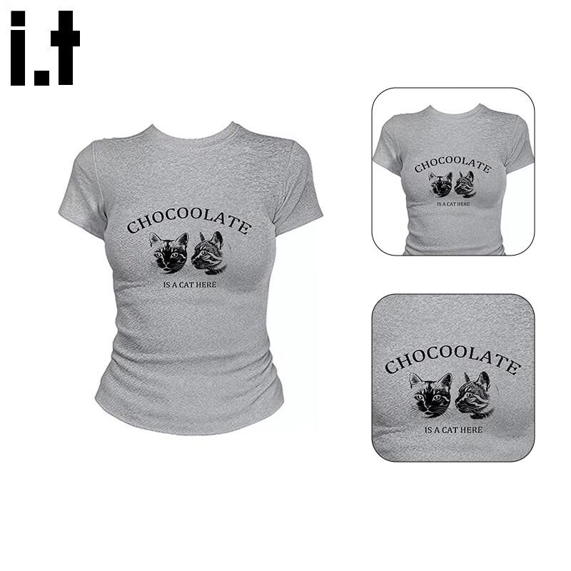 :CHOCOOLATEit Women s Trendy Slim-Fit Short Sleeve T-Shirt L серый