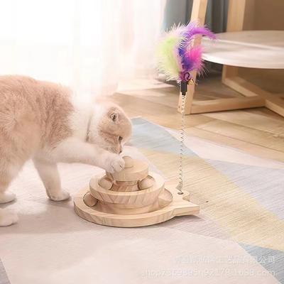 Cat Toys Household Solid Wood Cat Turntable Detachable Wear-resistant Pet Supplies Anti Slip Multilayer Kitty DiscTraining Toys