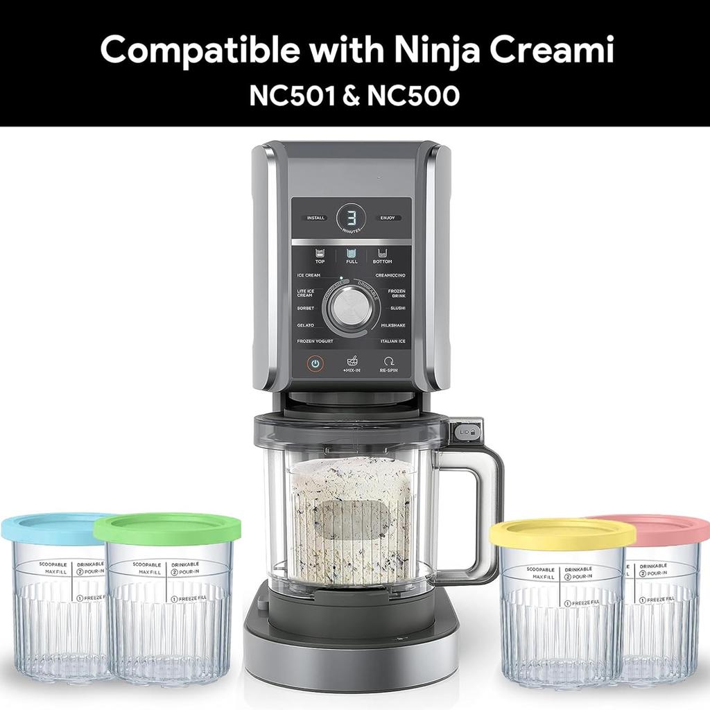 Ice Cream Pints Cup Ice Cream Containers with Lids&Spoon Suitable for NC500 NC501 Series Leak Proof Kitchen Accessories
