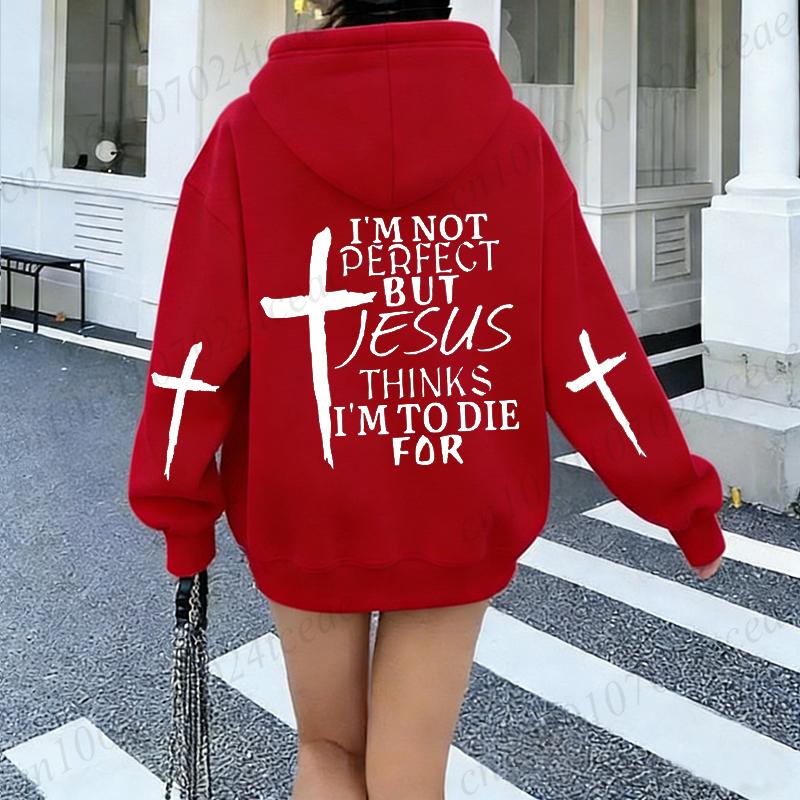 New Women Tracksuit Clothing Casual Sweatshirts Outdoors Sportswear I'm Not Perfect But Jesus Print Women's Hooded Hoodies