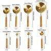 8-Piece Stainless Steel Measuring Cup & Spoon Set with Titanium Gold & Wooden Handles