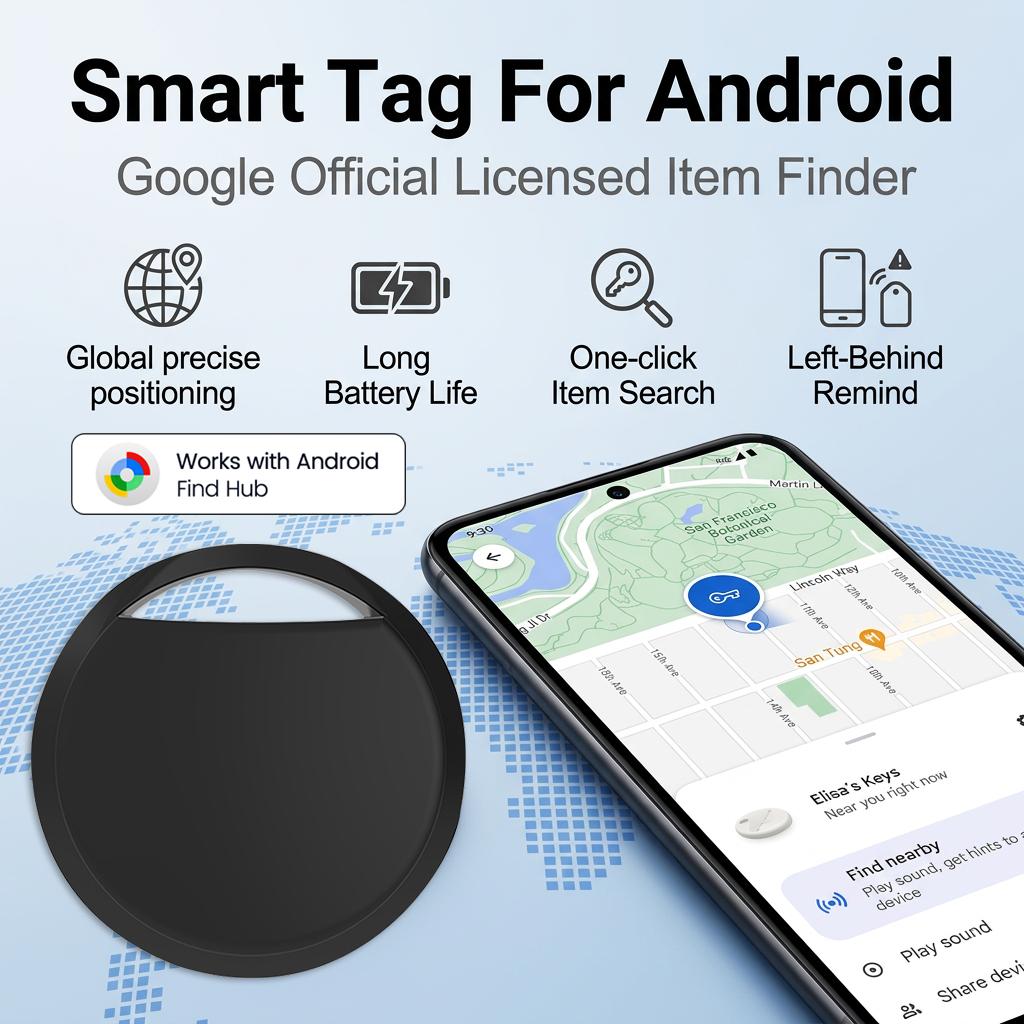 Smart Location Tag Android Bluetooth Locator GPS Tracker Work With Google Find Hub Anti-Lost Item Finder Keys Luggage Kids Bag