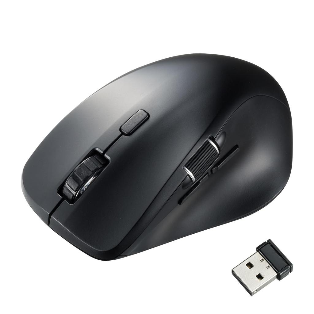 Sanwa Supply Silent Wireless Mouse (with Side Wheel, 5 Buttons, Black) MA-WBS524BK