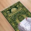 Velvet Muslim Prayer Rug Al Aqsa Mosque Pattern Dark Green Golden Floral Anti Slip Portable Salat Mat Home Eid Gift