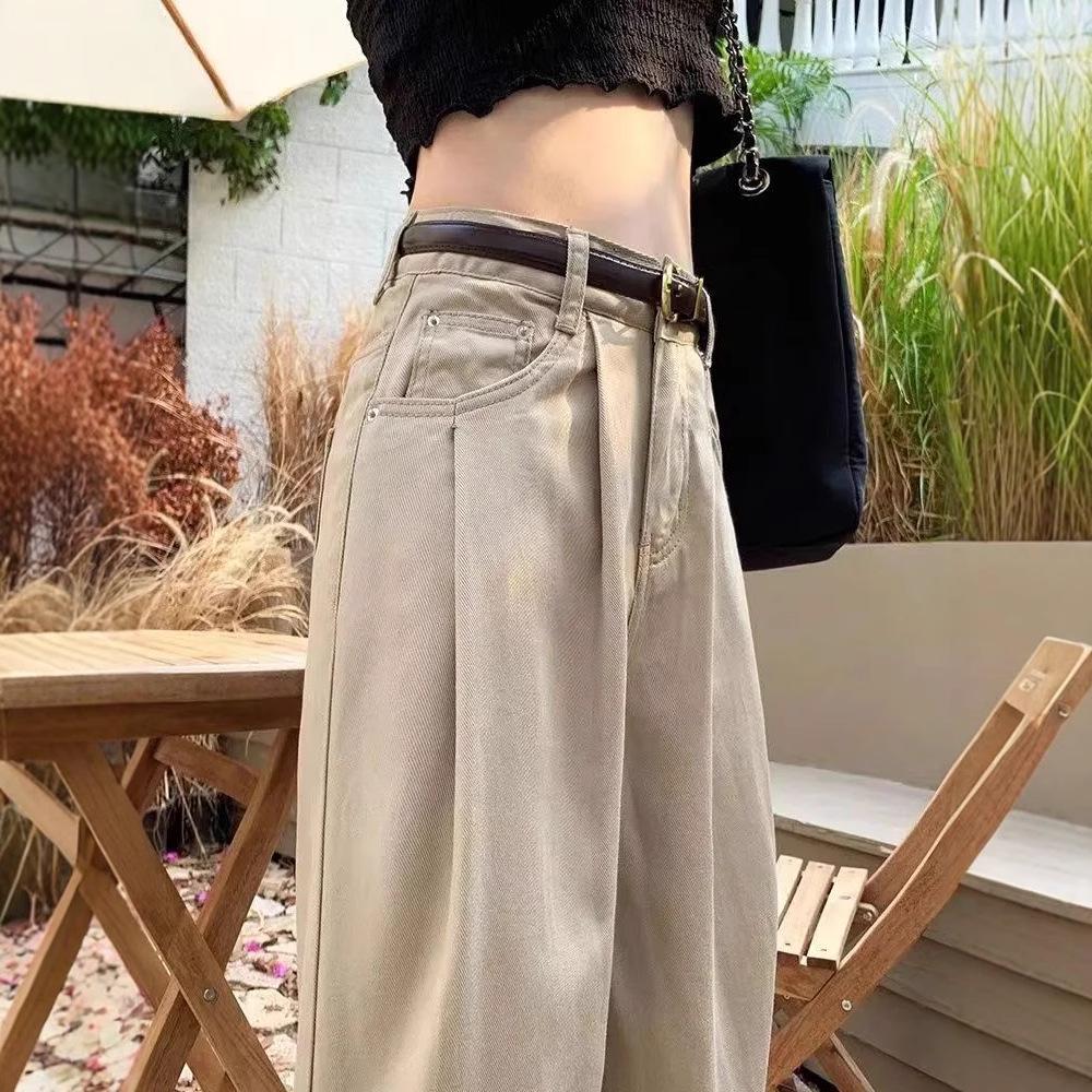 Women's High-End Coffee Straight Wide-Leg Pleated Jeans 2025 - Versatile Loose Floor-Length Pants
