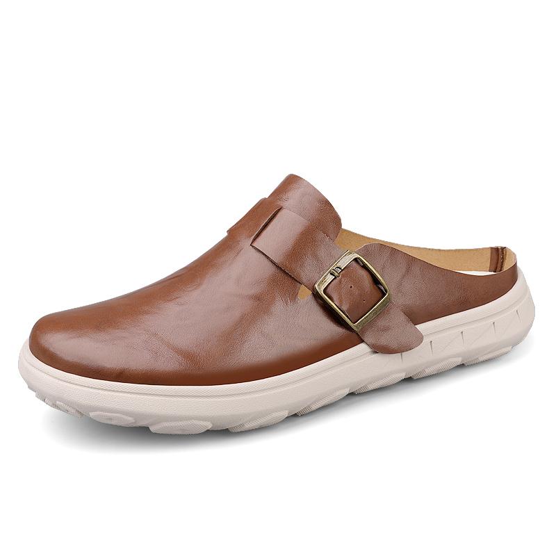 Fashion Casual Leather Men's Summer Muller Shoes Fashion Slippers Beach Shoes Outwear Sandals Stylish Trendy  Anti Slip Male Half Drag