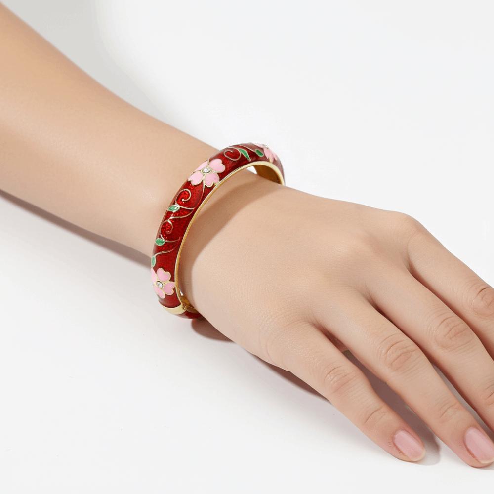 Cherry Blossom Vintage Cloisonne Bangle Traditional Women's Hand Bracelet Ladies