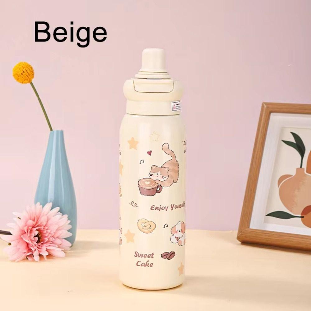 Leak Proof 600ml Insulated Bottle Small Mouth Coffee Thermos Mug Cartoon Vacuum cup  New Year Gift