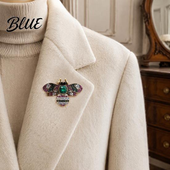 Daily Wear Jewelry Retro Rhinestone Bee Brooch Pin, Insect Alloy Badge with Sparkling Colorful Rhinestones, Accessory for Clothing Dress Coat