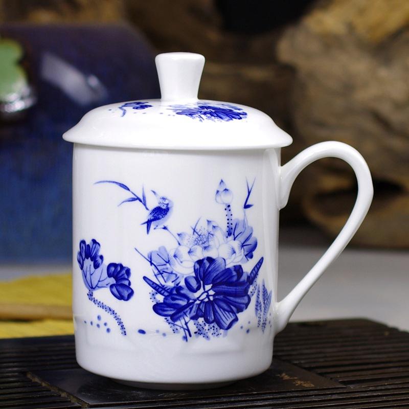 Jingdezhen Bone China Tea Cups with Lids, Conference Cups, Ceramic Water Cups, Office Cups, Gift Cups, Jing-style Cups