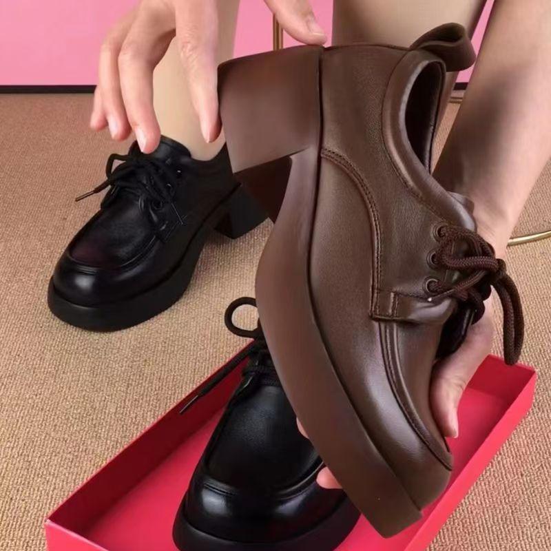 Loafers Women's 2025 Autumn Women's Shoes British Style Small Leather Shoes Platform Sole Fashion Versatile Soft Sole Single Shoes Women's Casual Shoe