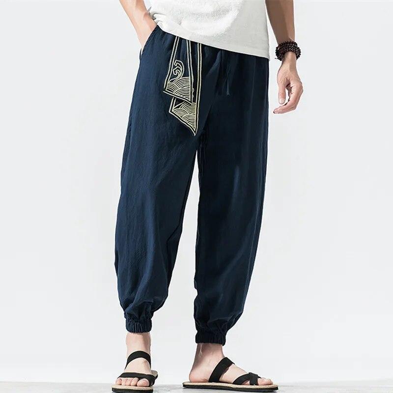 Men's Spring and Autumn Plus Size Sweat Pants Vintage Embroidered Casual Trousers