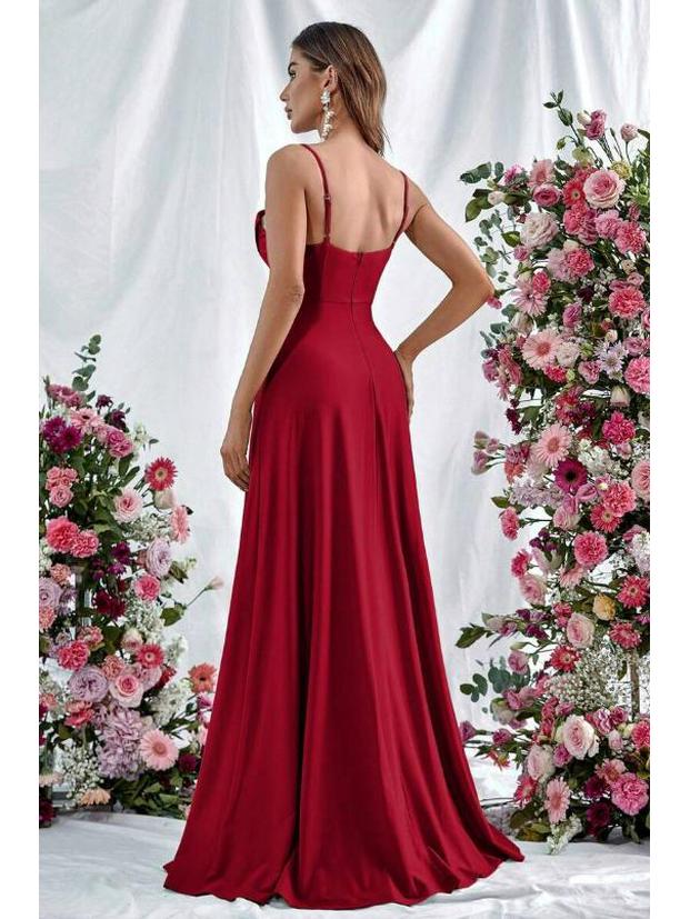 European Spring 2026 Strappy Off-Shoulder Sleeveless Slit Solid Color Elegant Women's Dress