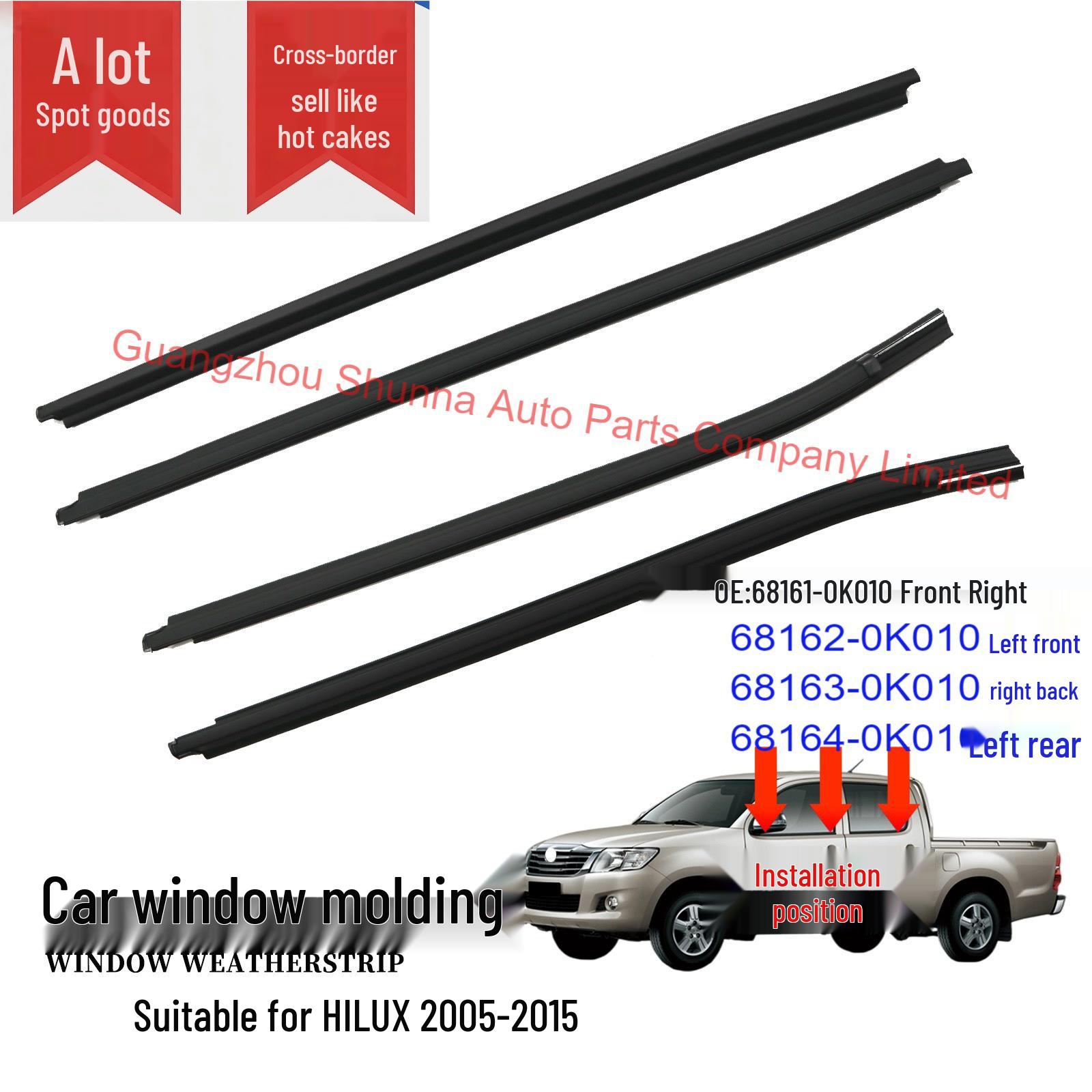 Toyota Hilux 05-14 Door Glass Outer Weatherstrip 68161-0K010 Left Front Door Outer Strip