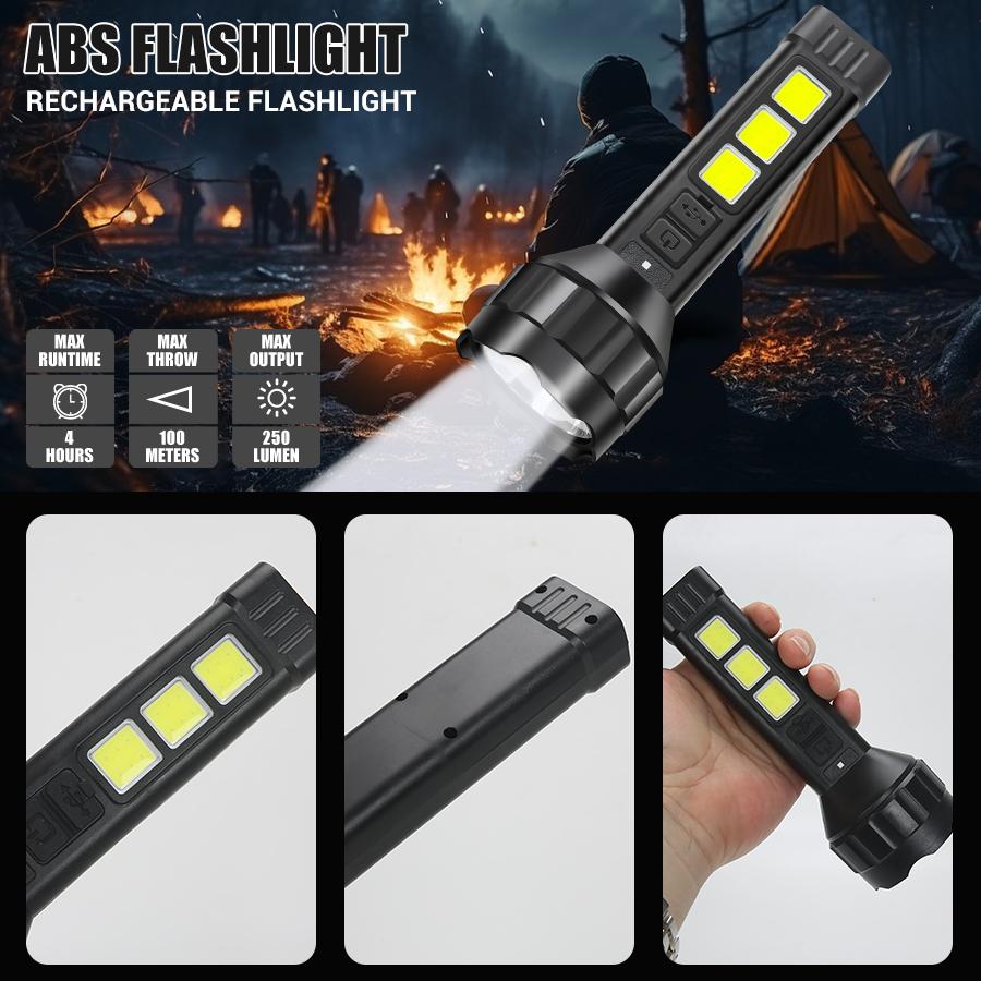 High Power LED Flashlight Rechargeable Tactical Zoom Torch Lamp with COB Side Light Waterproof Outdoor Camping Lamp Hunting