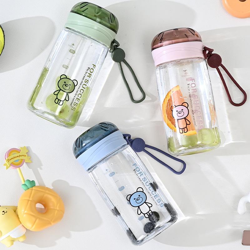 Water bottle plastic cup large capacity female student Korean cute water cup high value easy cup with scale anti-drop cup