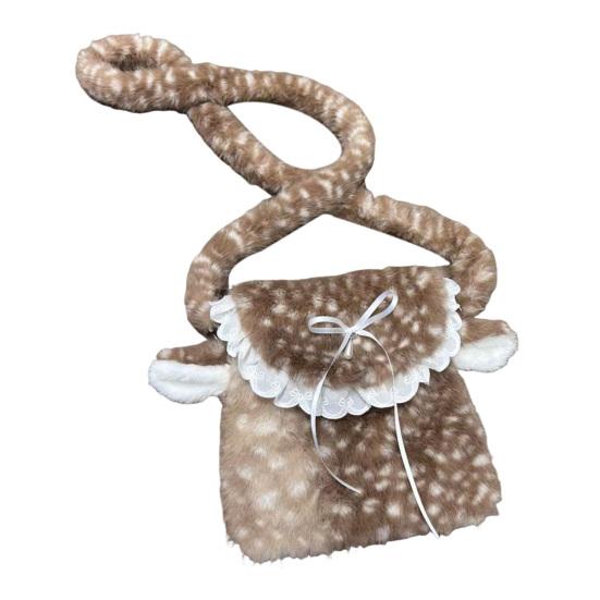 Fuzzy Tote Bag for Women Plush Reindeer Animal Shoulder Bag Large Fluffy Deer Purse