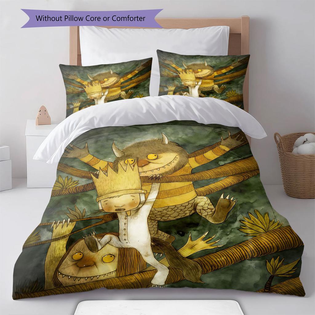 Where the Wild Things Are Pattern Bedding,Quilt Set Quilt Cover Pillowcase Home Birthday Gift(1 * Duvet Cover + 2 * Pillowcase, Without Core)