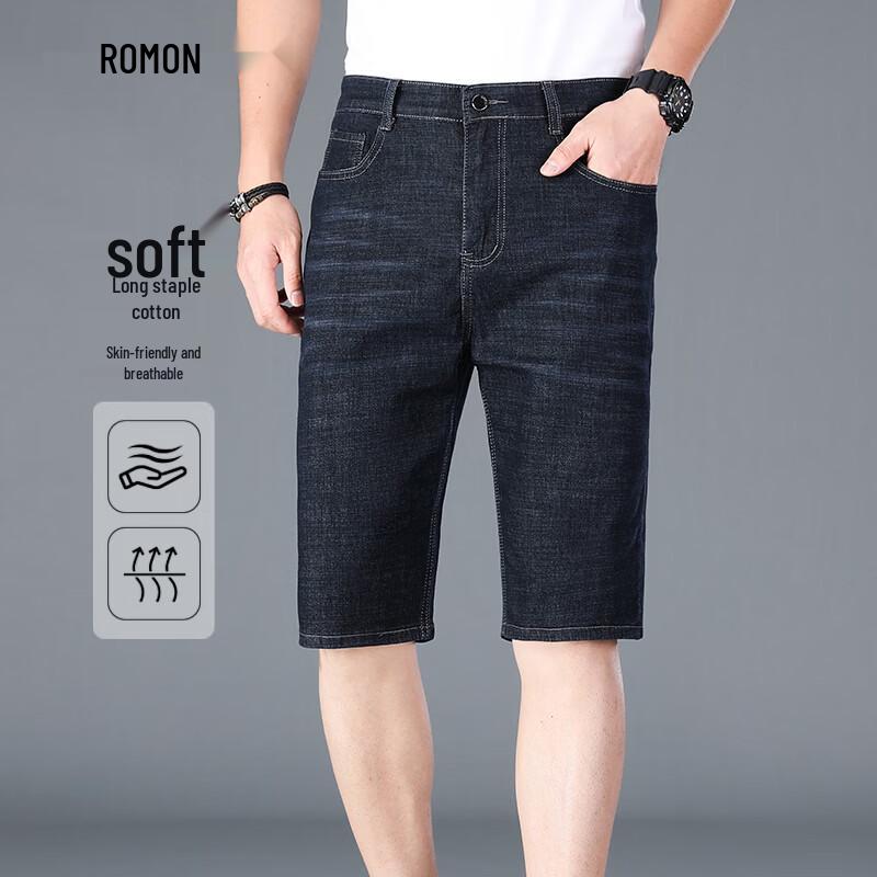 Romon Men s Summer Slim-Fit Straight-Leg Casual Denim Shorts 38