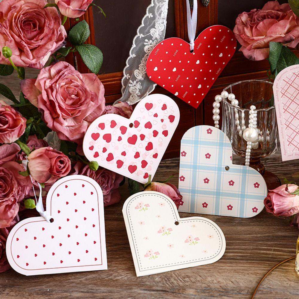 20Pcs Heart-shaped Greeting Cards Handwritten Blank Alien Love Card Can hang rope with holes Gift Card Valentine's Day