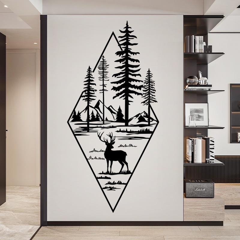Nordic Style Ins Deer Door Stickers Home Decor Removable Hallway Stair Decoration Vinyl Mural Decals