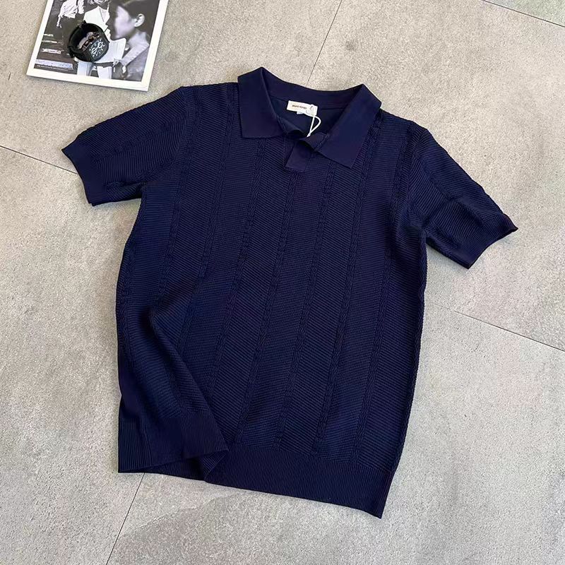 Short-Sleeved Knitted Sweater Men'S Senior Business Style Polo Shirt V-Neck Slim-Fit Korean Version