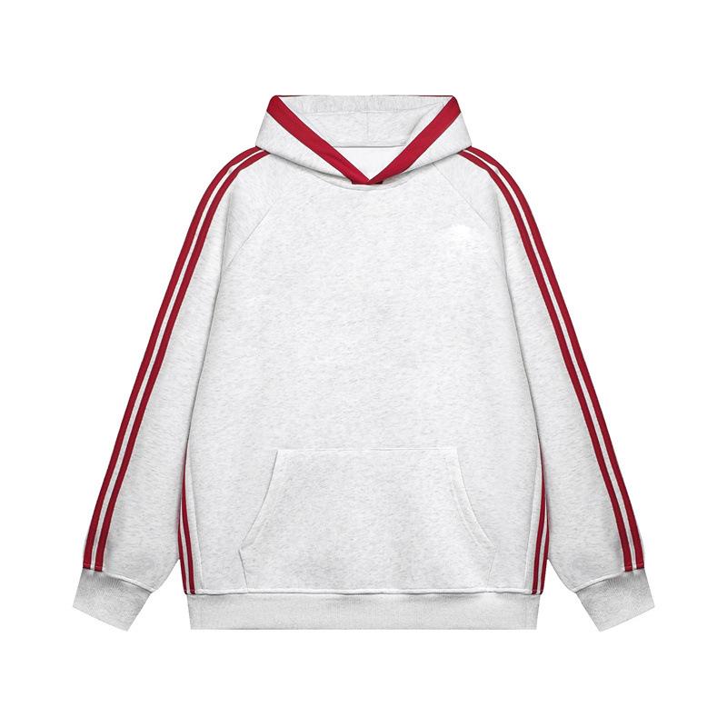 

Трехполосный худи с капюшоном из флиса и утолщенной ткани для осени и зимы, универсальный топ для крутого и стильного школьного образа XL белый/серый