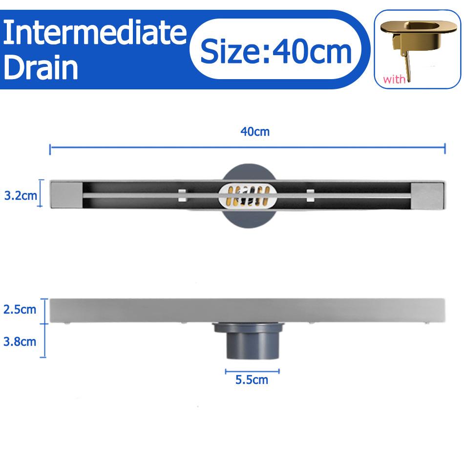 Black Floor Drain 30 40 50cm Kitchen WC Bathroom Shower Large displacement Linear Drainage Side Floor Drains 304 Stainless Steel