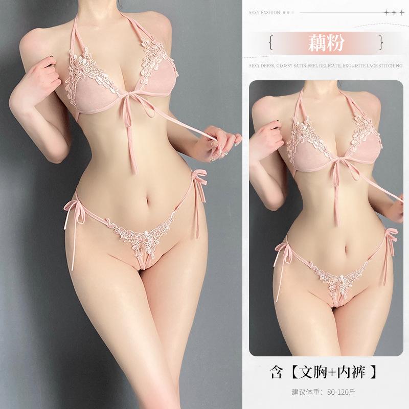 Lace three-point suit female sexy small breasts show big pure desire underwear cute pajama suit