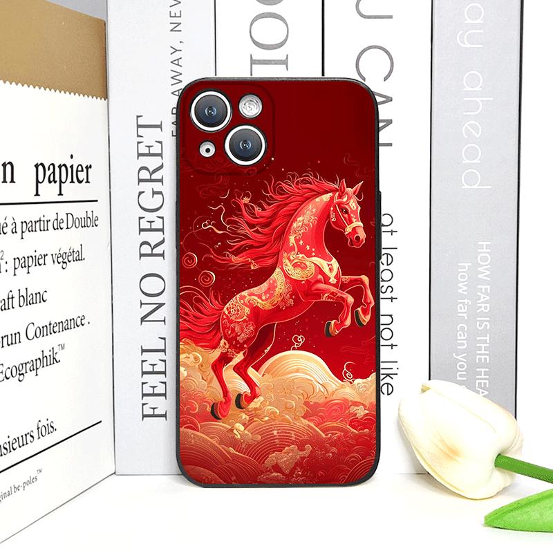 Fashion Chinese-Style Red Horse Print Phone Case for iPhone 17 16 12 11 14 13 15 Pro Max 13 Mini X XS MAX XR 7 8 Plus Soft Cover