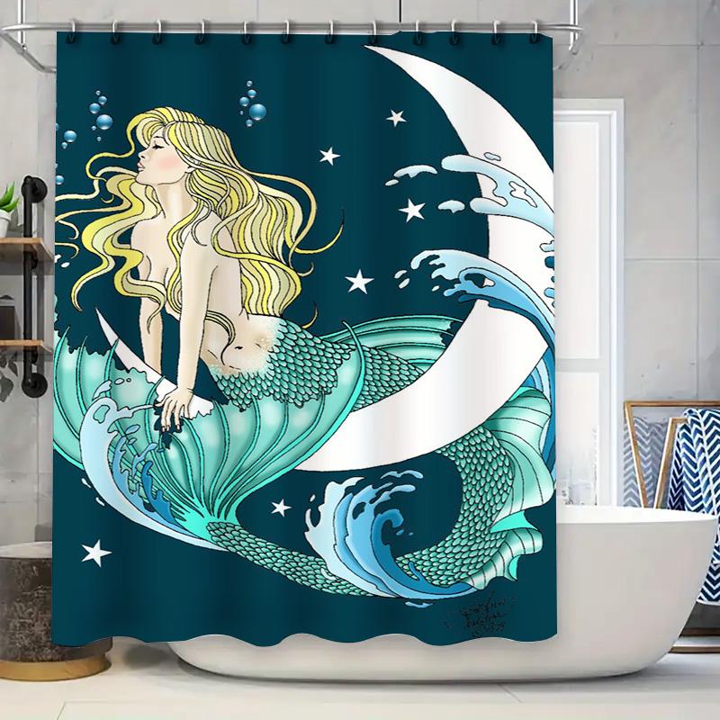 

Blue Ocean Wave Shower Curtain with White Lettering Perfect for Beach Lovers 90x180cm