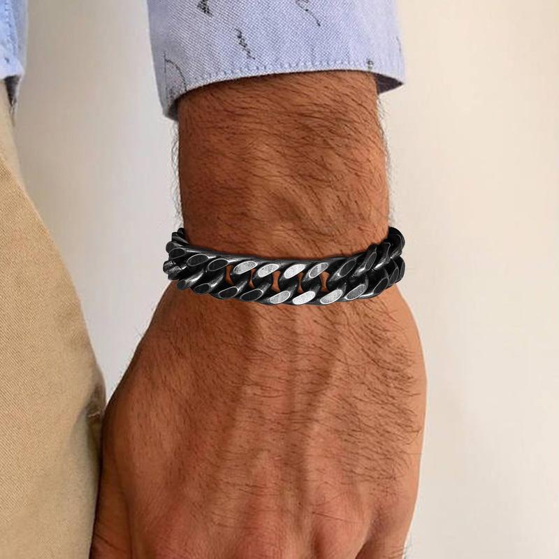 Vnox 8mm/12mm Bold Heavy Stainless Steel Cuban Bracelets for Men Boys,Oxidized Metal Wristband,Punk Rock Chain Bracelet Jewelry