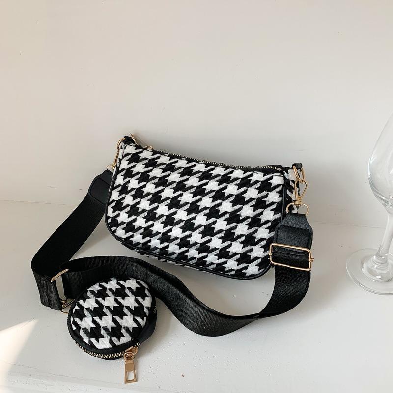 Frühling und Sommer neue Tausend-Vogel-Gitter-Version Damen Tasche modisch breiter Schultergurt Einzel Schulter Umhängetasche frisch Achseltasche