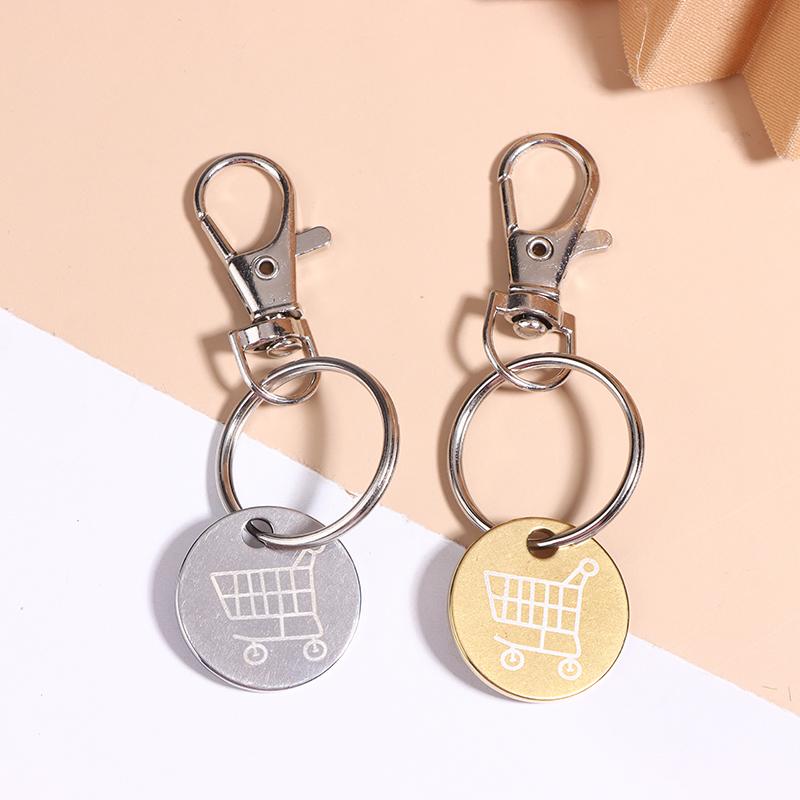 Shopping Trolley Tokens Key Ring With Carabiner Hook Mini Metal Supermarket Cart Remover Coin Label Keychain For Unisex