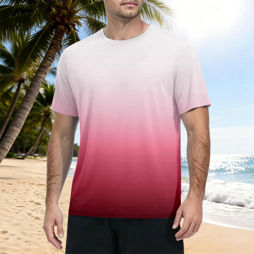 Herren Kurzarm T-Shirt Schnelltrocknend Farbverlauf Print Sportlich Rundhalsausschnitt Leichtes Sonnensport Oberteil für Outdoor Fitness Laufen Wandern Training