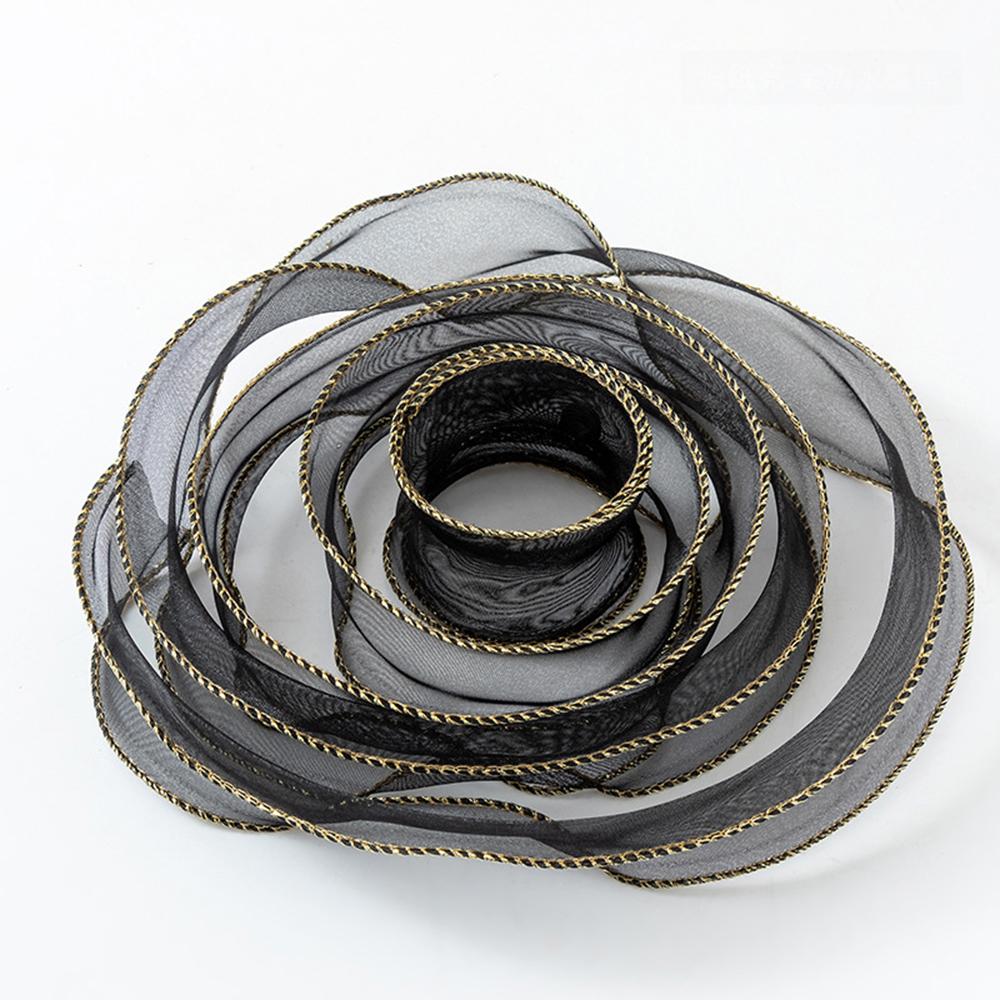 10yards Organza Ribbon Golden Wave Wired Ribbon Gift Bouquet Packaging,Handicrafts,Christmas Birthday Wedding Party Decoration