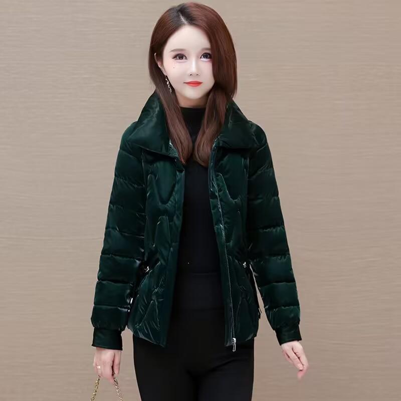 

Женская хлопковая одежда зимняя новая маленькая приталенная короткая пуховая хлопковая одежда уменьшающие возраст хлопковые куртки модное пальто 4XL-140-75kg темно-зеленого