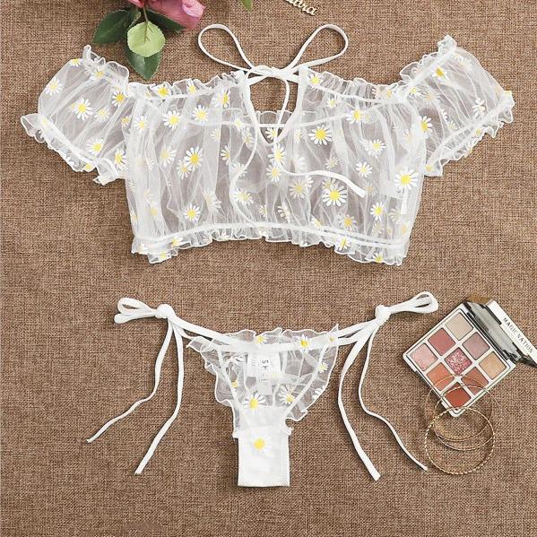 Ensemble de lingerie deux pièces sexy en dentelle florale européenne et américaine