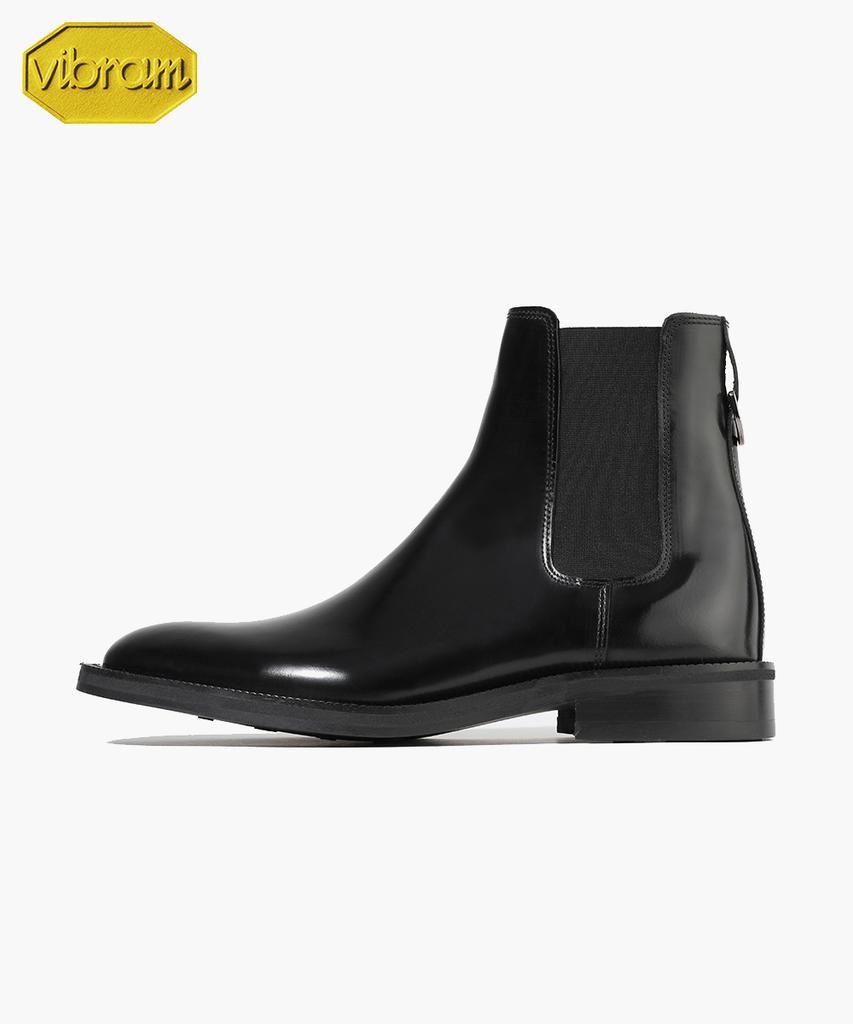 Firenze Atelier [Vibram] Slim Round Toe Standard Rubber Sole Chelsea Boots 9430 [Black Box]