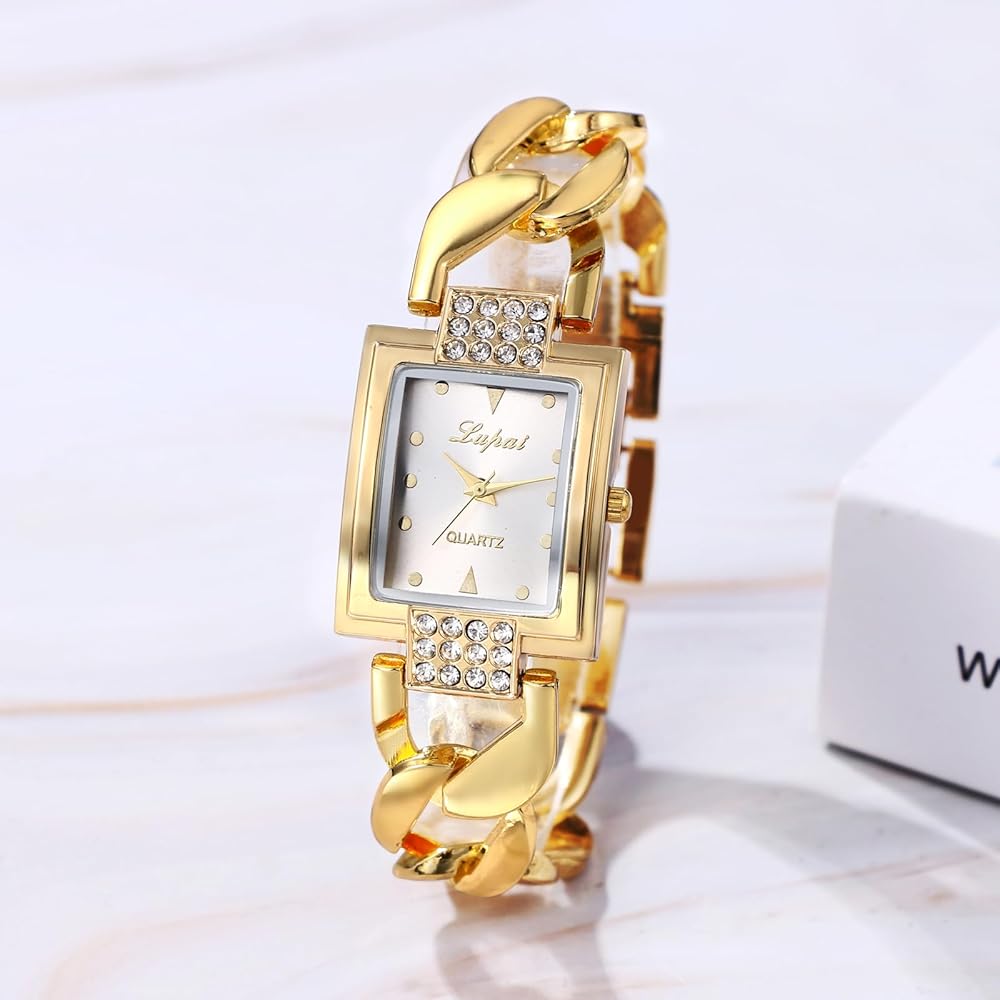 "Women's Analog Waterproof Square Dial Bracelet Watch Gold Silver Casual Business Fashion Accessory"