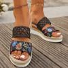 Modische Keilsandalen mit hohlem Webmuster für Damen 2025 Sommer Print Plateau-Slipper Frau Dicke Sohle Rutschfest Lässige Sandalias Mujer