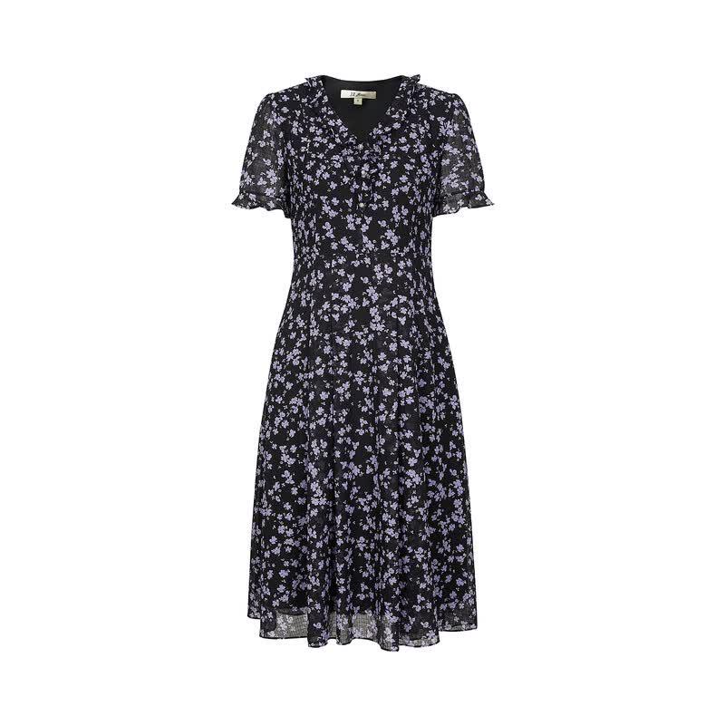 JUZUI Romantic Botanical Print Textured Dress