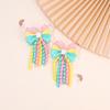 2Pcs Ribbon-Tassel Hair Clips Popular Sweet Rainbow Curly Ribbon Double Ponytail Hairpin Baby Girl Hair Accessories For Children