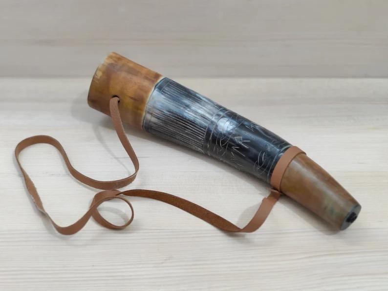 Pair of Medieval VIKING WAR HORN battle trumpet Hand Engraved Blow Bull Horn Working Horn Gift Natural Horn Bugle Hunting Tool Gift Decor