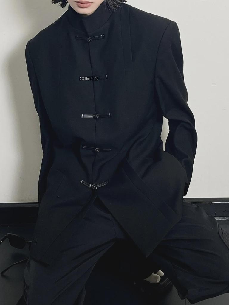 Men's Modern Chinese Zhongshan Suit: High-End Stand-Up Collar, Casual Loose Fit.