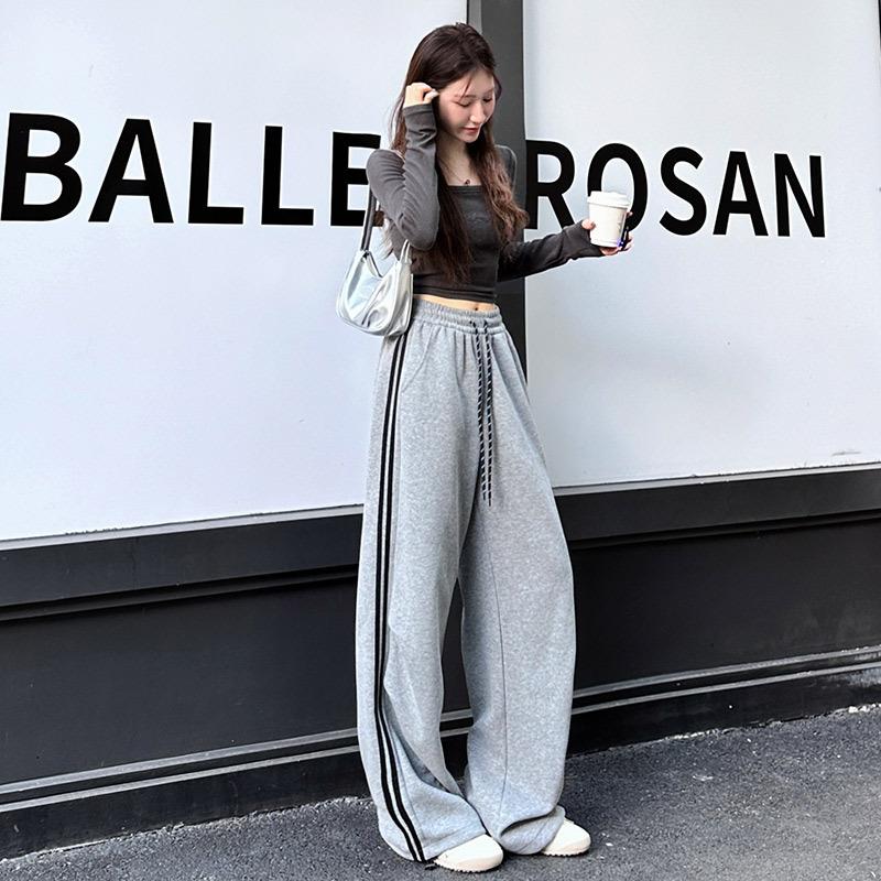 Work Pants for Women New Spring American Parachute Wide-leg Sports Pants Striped Casual Sweatpants